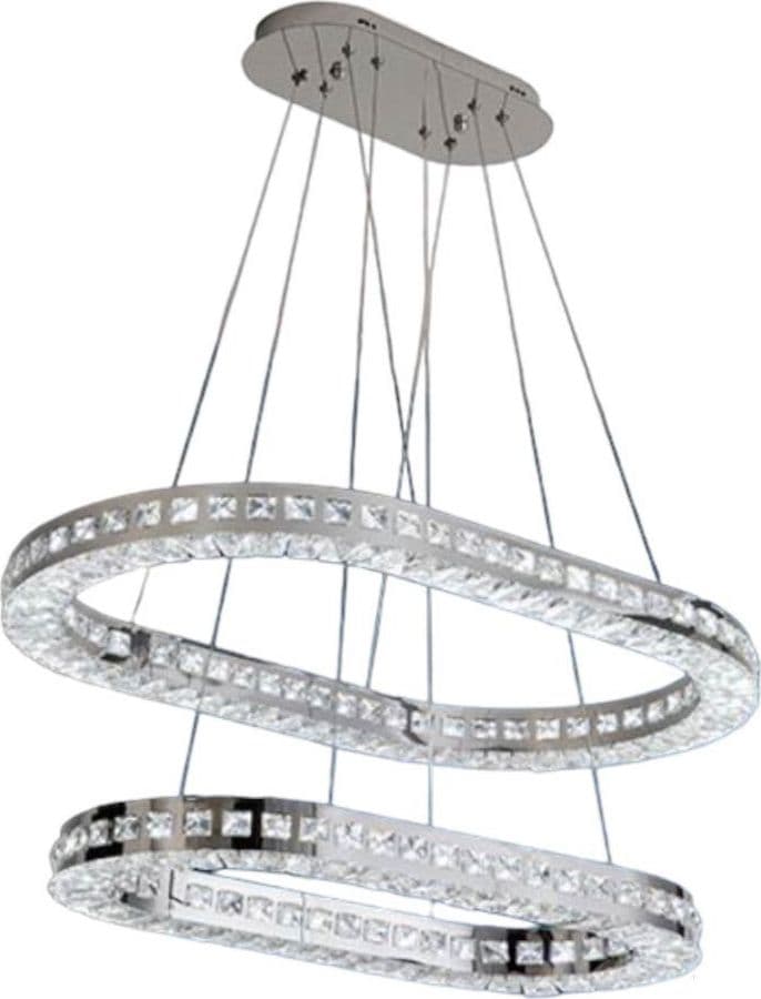 LAMPADARIO A LED 46 WATT A SOSPENSIONE DA SOFFITTO CCT CON 2 ANELLI CRISTALLI B49-3C in prodotto Trade Shop italia - Napoli, commercioVirtuoso.it
