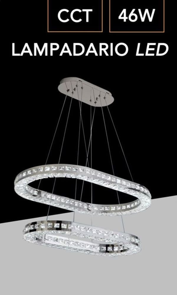 LAMPADARIO A LED 46 WATT A SOSPENSIONE DA SOFFITTO CCT CON 2 ANELLI CRISTALLI B49-3C in prodotto Trade Shop italia - Napoli, commercioVirtuoso.it