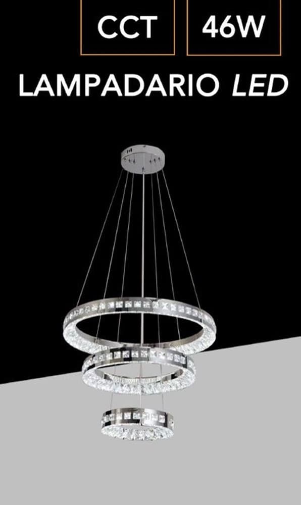 LAMPADARIO LED A SOSPENSIONE SOFFITTO 46W CCT 3 ANELLI DECORATI CRISTALLI ACRILICO B50-3C in Lampade a sospensione Trade Shop italia - Napoli, commercioVirtuoso.it