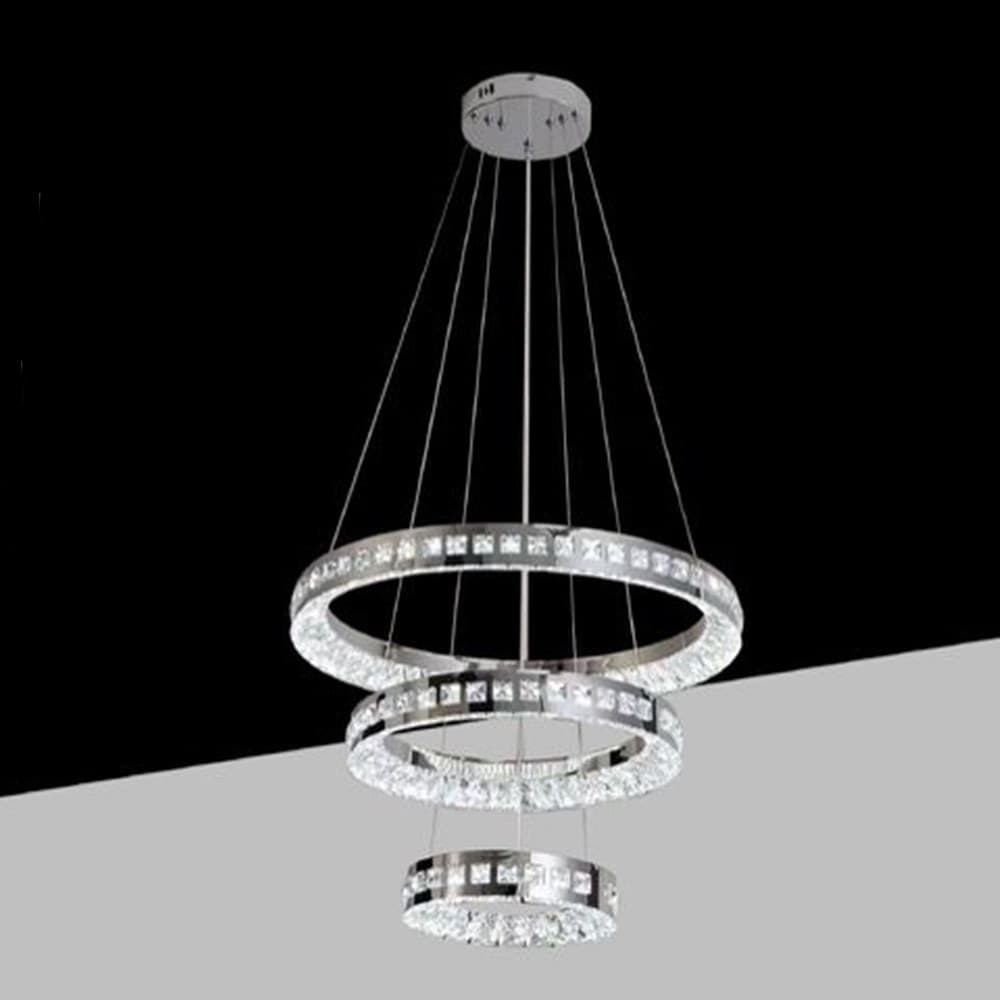 LAMPADARIO LED A SOSPENSIONE SOFFITTO 46W CCT 3 ANELLI DECORATI CRISTALLI ACRILICO B50-3C in Lampade a sospensione Trade Shop italia - Napoli, commercioVirtuoso.it
