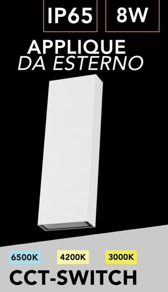 APPLIQUE DA ESTERNO RETTANGOLARE A DOPPIA EMISSIONE DI LUCE 8W TECNOLOGIA CCT IP65 2750-3C in Lampade da parete Trade Shop italia - Napoli, commercioVirtuoso.it