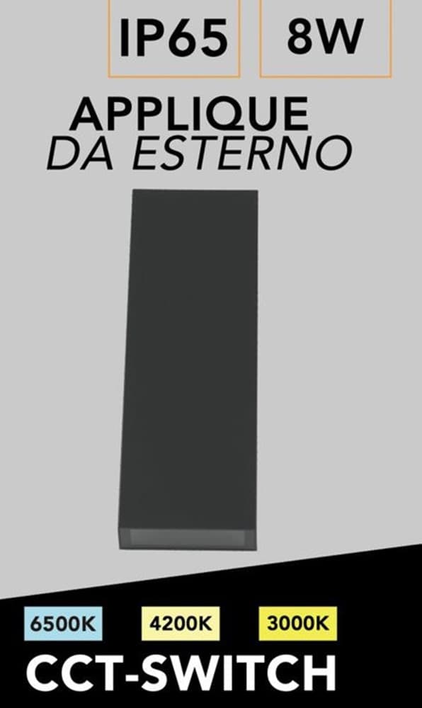 APPLIQUE DA ESTERNO RETTANGOLARE A DOPPIA EMISSIONE DI LUCE 8W TECNOLOGIA CCT IP65 2750-3C in Lampade da parete Trade Shop italia - Napoli, commercioVirtuoso.it