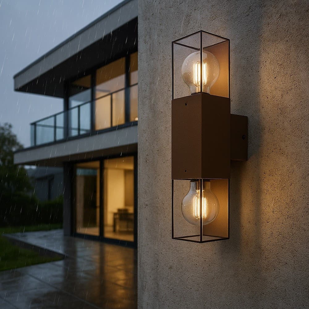 APPLIQUE DA ESTERNO A PARETE DOPPIA EMISSIONE DI LUCE 2 ATTACCHI E27 IP44 RUGGINE ESM-01C in Lampade da parete Trade Shop italia - Napoli, commercioVirtuoso.it
