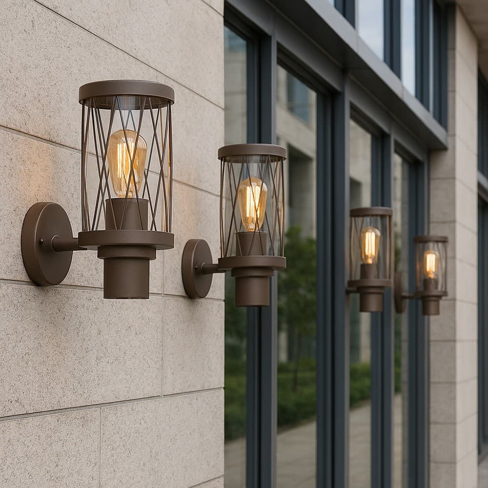 APPLIQUE LANTERNA MODERNA PER ESTERNO IN ALLUMINIO ROSSO RUGGINE ATTACCO E27 IP54 ESM-02C in Lampade da parete Trade Shop italia - Napoli, commercioVirtuoso.it