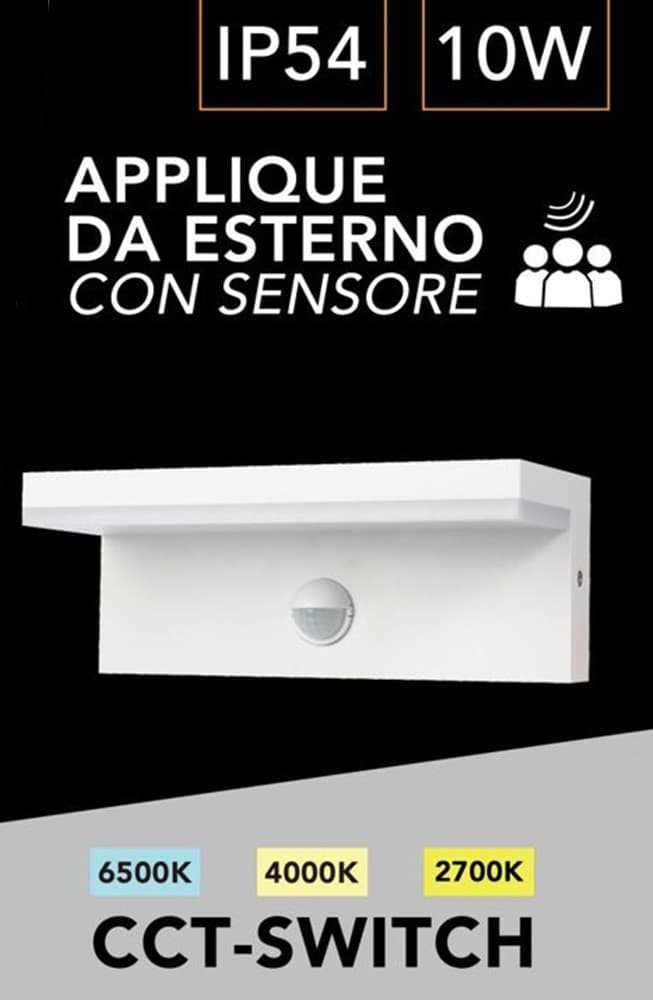 APPLIQUE PER ESTERNO 10 W CON SENSORE PIR DI MOVIMENTO TECNOLOGIA CCT IP54 SS-ESA-013C in Lampade da parete Trade Shop italia - Napoli, commercioVirtuoso.it