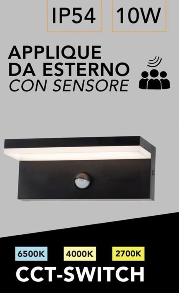 APPLIQUE PER ESTERNO 10 W CON SENSORE PIR DI MOVIMENTO TECNOLOGIA CCT IP54 SS-ESA-013C in Lampade da parete Trade Shop italia - Napoli, commercioVirtuoso.it