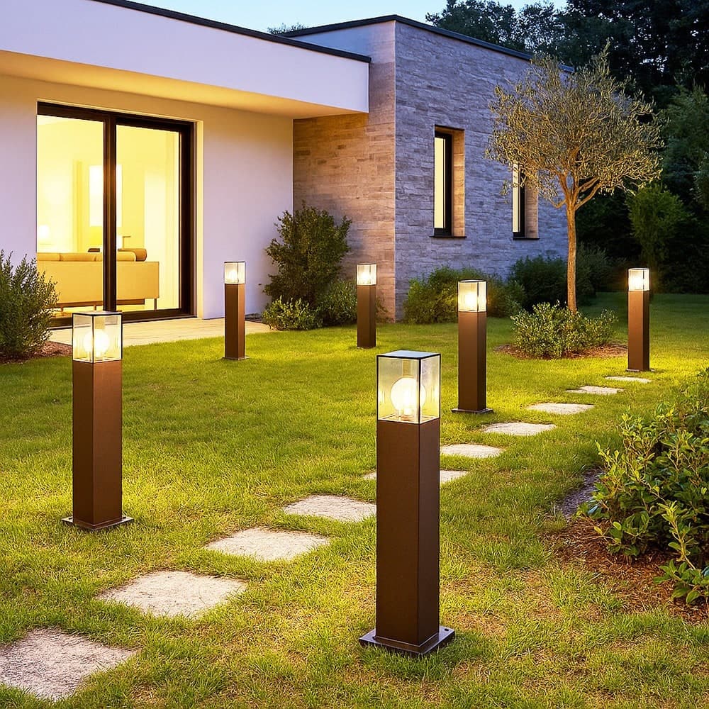 LAMPIONE GIARDINO PER VIALETTI LAMPIONCINO ROSSO RUGGINE DA ESTERNO IP44 ATTACCO E27 B440 in Luci per sentieri Trade Shop italia - Napoli, commercioVirtuoso.it