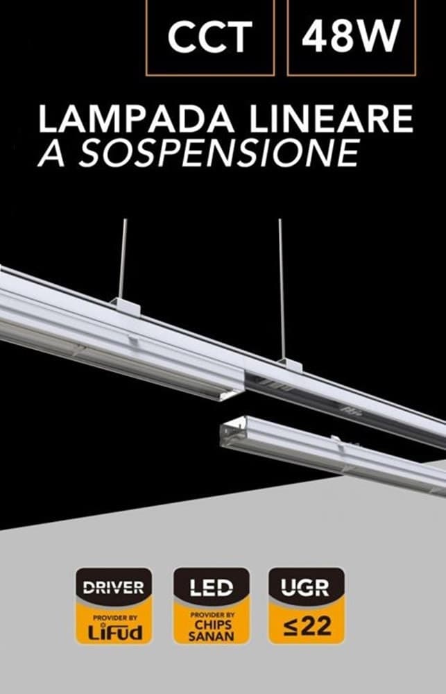 LAMPADA LINEARE A SOSPENSIONE APPARECCHIO LED TRIFASE 48W CCT 4000K-6500K IP20 QJ68150-3C in Lampade a sospensione Trade Shop italia - Napoli, commercioVirtuoso.it