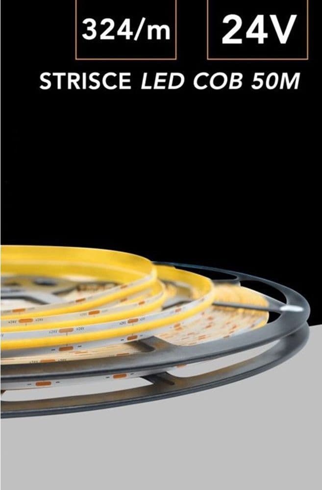 STRISCIA LED COB LUCE 4000K 6500K 3000K BOBINA 50 MT 24V SMD 500W 8 MM COB-50M-324 in Nastri LED Trade Shop italia - Napoli, commercioVirtuoso.it