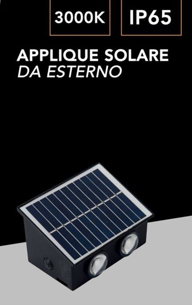 APPLIQUE LED SOLARE ESTERNO GIARDINO A PARETE CON SENSORE LUCE CALDA 3000K IP65 EWG-04T-C in Lampade da parete Trade Shop italia - Napoli, commercioVirtuoso.it