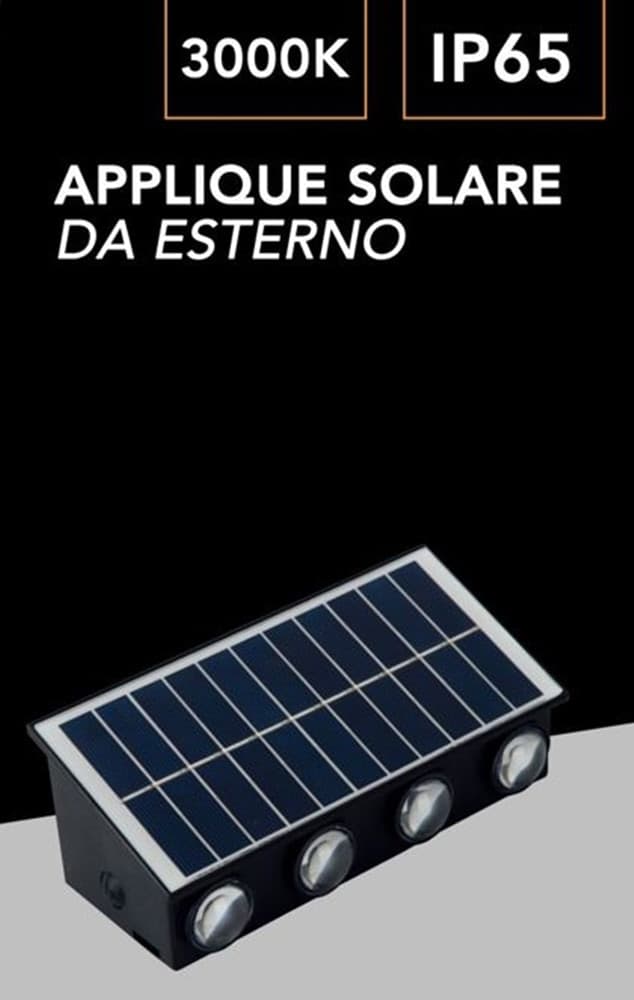 APPLIQUE SOLARE LED ESTERNO GIARDINO A PARETE CON SENSORE LUCE CALDA 3000K IP65 EWG-08T-C in Lampade da parete Trade Shop italia - Napoli, commercioVirtuoso.it