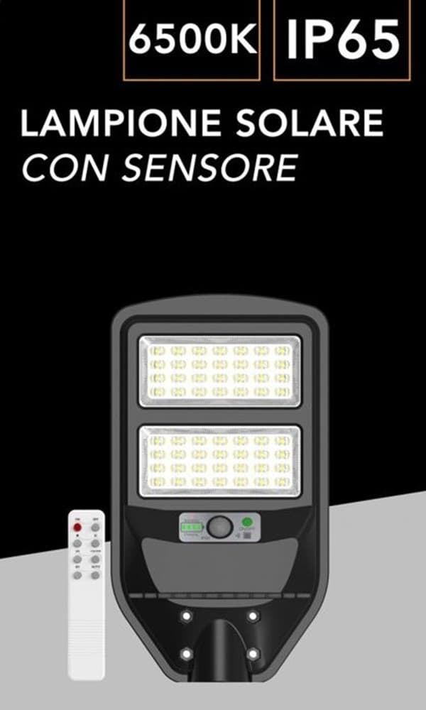 LAMPIONE STRADALE LED PANNELLO SOLARE CON SENSORE PIR LUCE FREDDA 6500K IP65 J02-70W-F in Lampioni Trade Shop italia - Napoli, commercioVirtuoso.it