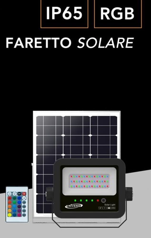 FARO A LED PROIETTORE CON PANNELLO SOLARE 40 W RGB CON TELECOMANDO ESTERNO IP65 SL-RGB-40W in prodotto Trade Shop italia - Napoli, commercioVirtuoso.it