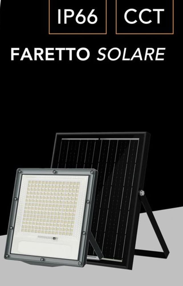 FARETTO PROIETTORE CON PANNELLO SOLARE LED IP66 200W LUCE SELEZIONABILE CCT SFL516-200W-3C in prodotto Trade Shop italia - Napoli, commercioVirtuoso.it