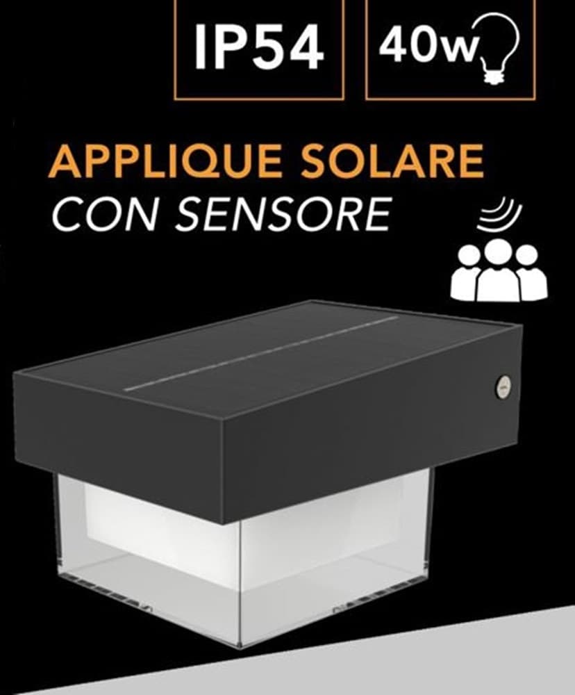 APPLIQUE SOLARE CON SENSORE MOVIMENTO LAMPADA LED DA ESTERNO LUCE 6000K IP54 ZQ-BD-005GY in Lampade da parete Trade Shop italia - Napoli, commercioVirtuoso.it