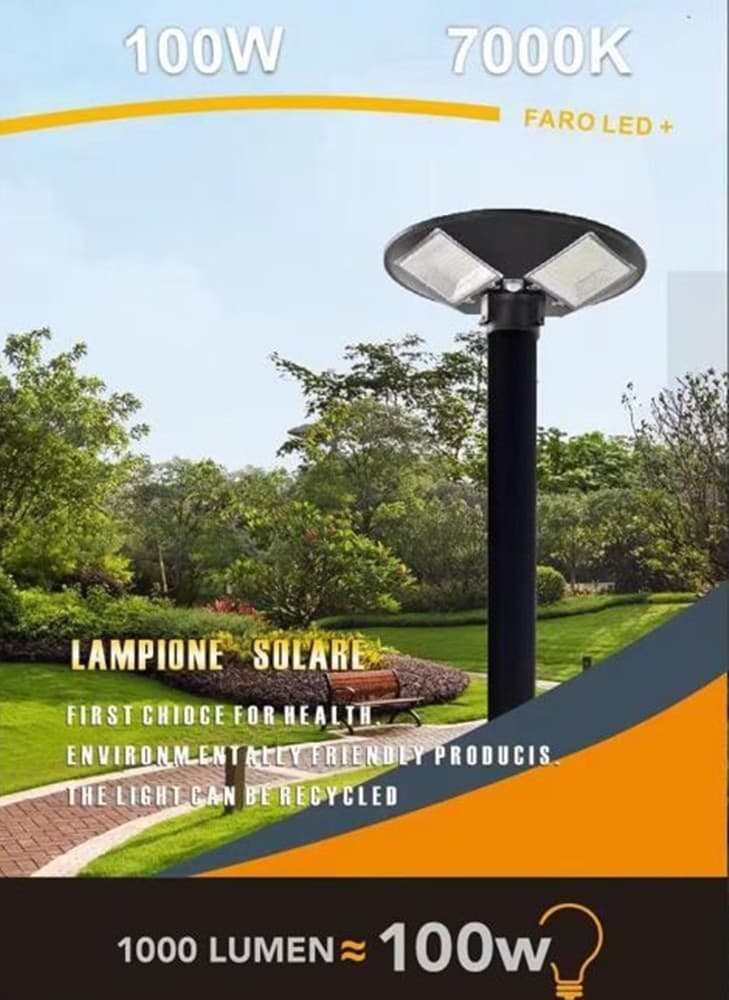 LAMPIONE LED CIRCOLARE CON PANNELLO SOLARE SENSORE MOVIMENTO IP65 100W LT112-120-7000K in Lampioni Trade Shop italia - Napoli, commercioVirtuoso.it