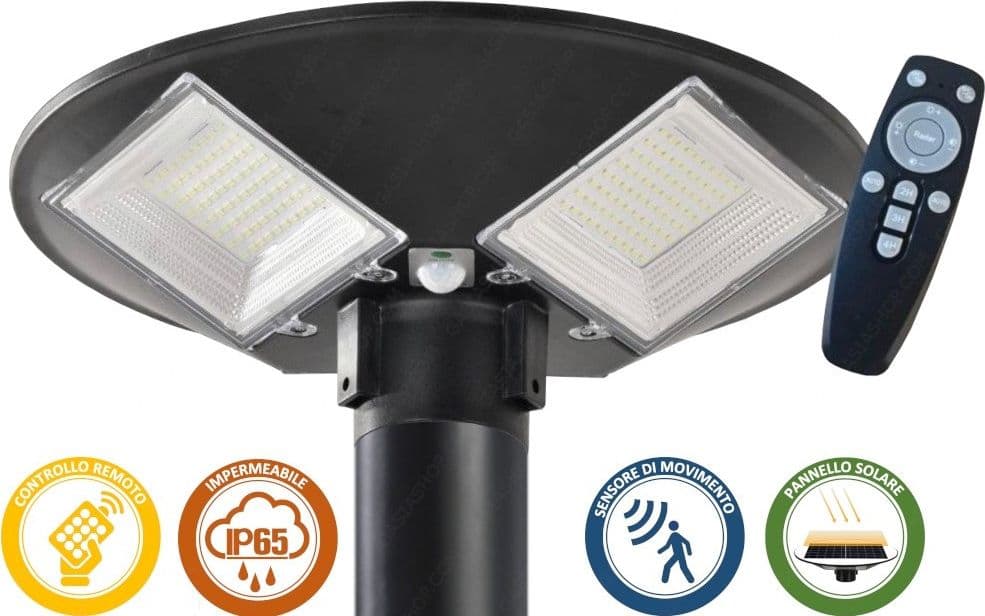 LAMPIONE LED CIRCOLARE CON PANNELLO SOLARE SENSORE MOVIMENTO IP65 100W LT112-120-7000K in Lampioni Trade Shop italia - Napoli, commercioVirtuoso.it
