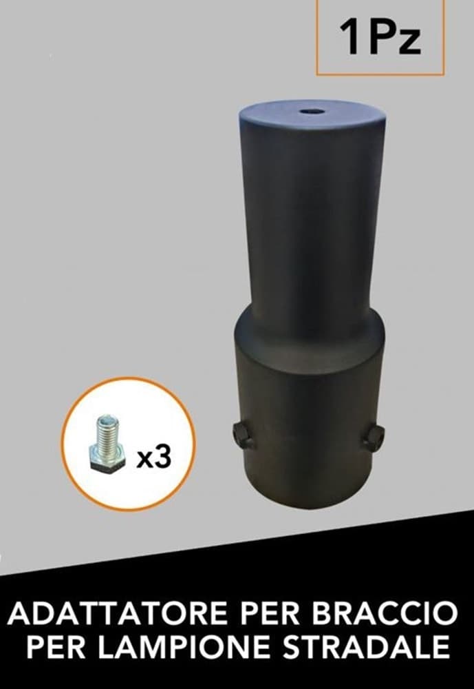 ADATTATORE PER BRACCIO FARO LAMPIONE STRADALE IN METALLO NERO CON 3 VITI FISSAGGIO PT-58MM in Lampioni Trade Shop italia - Napoli, commercioVirtuoso.it