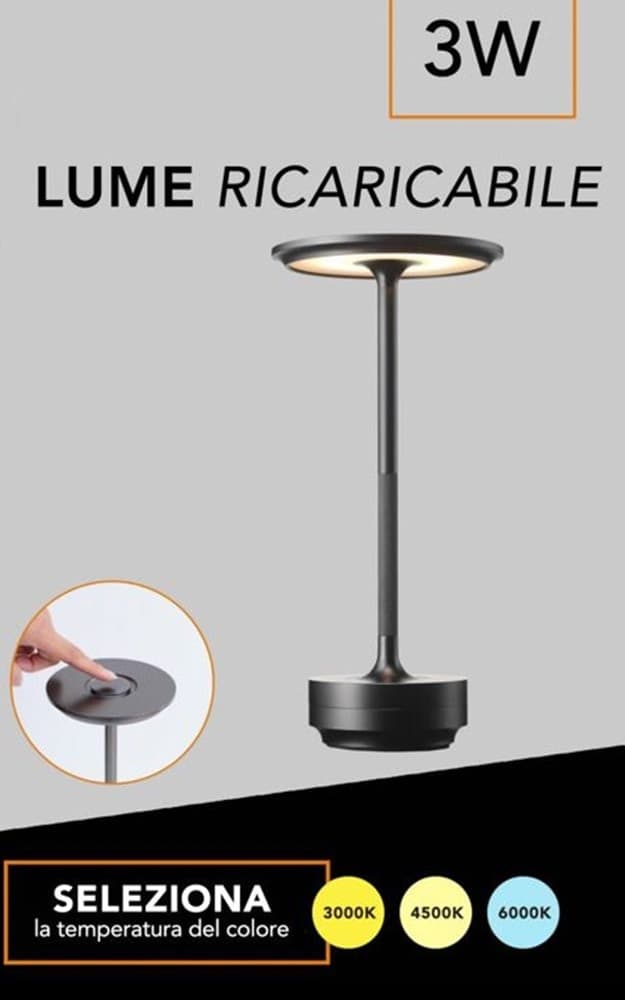 LAMPADA DA TAVOLO MODERNA 3W LUME RICARICABILE TOUCH DIMMERABILE TECNOLOGIA CCT D38-3C in Lampade da tavolo e abat-jour Trade Shop italia - Napoli, commercioVirtuoso.it