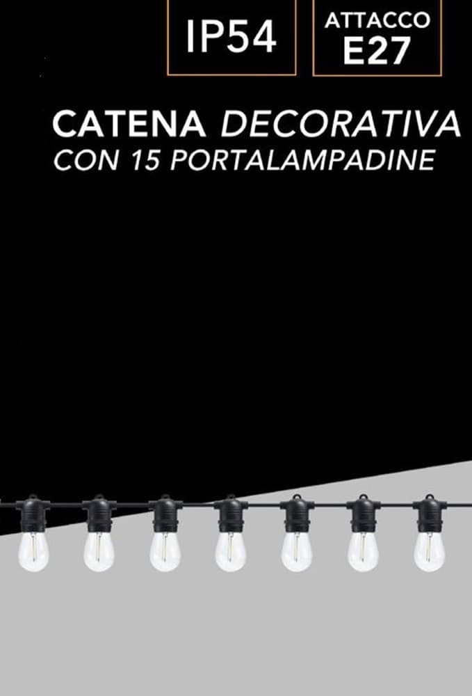 CATENA LUMINOSA CON 15 PORTALAMPADA E27 LUCI DECORATIVE PROLUNGABILE IP54 P01-S01-15 in Catene luminose Trade Shop italia - Napoli, commercioVirtuoso.it