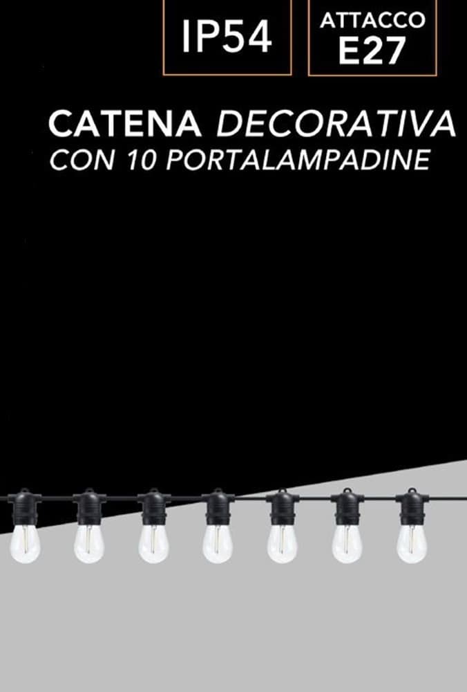 CATENA LUMINOSA CON 10 PORTALAMPADA E27 LUCI DECORATIVE PROLUNGABILE IP54 P01-S01-10 in Catene luminose Trade Shop italia - Napoli, commercioVirtuoso.it