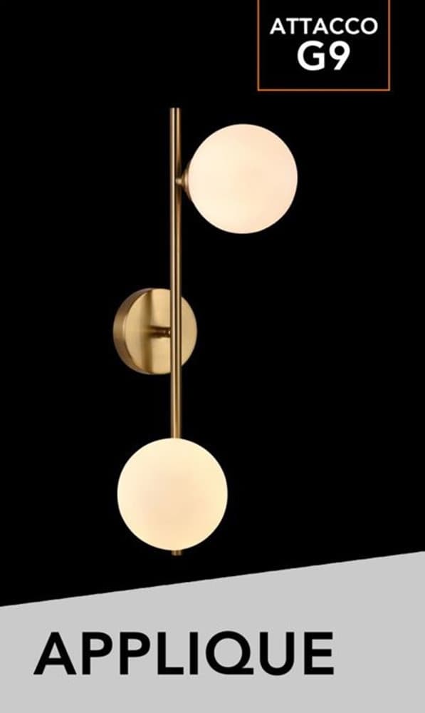APPLIQUE DA PARETE STRUTTURA IN METALLO BRONZO MINIMAL CON ATTACCO G9 2 SFERE OPACHE AQ41 in Applique Trade Shop italia - Napoli, commercioVirtuoso.it