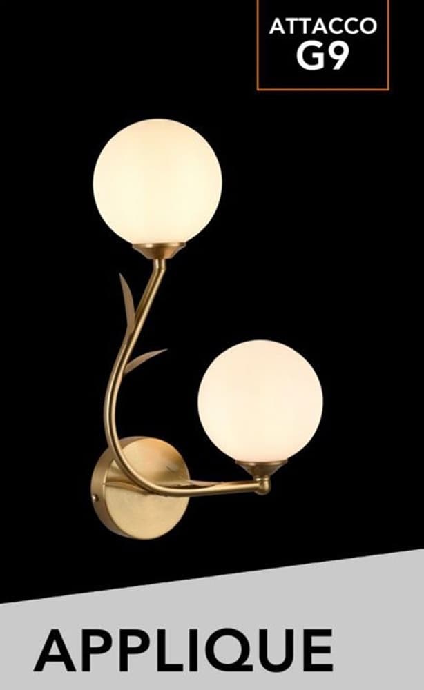 APPLIQUE DA PARETE IN METALLO DECORATIVA DESIGN NATURALE CON 2 SFERE ATTACCO G9 IP20 AQ65 in Applique Trade Shop italia - Napoli, commercioVirtuoso.it