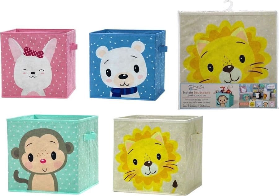 SCATOLA SALVASPAZIO CESTA PORTAGIOCHI CESTINI ORGANIZER CAMERETTA BAMBINI ANIMALI 30X30CM in Portagiochi Trade Shop italia - Napoli, commercioVirtuoso.it