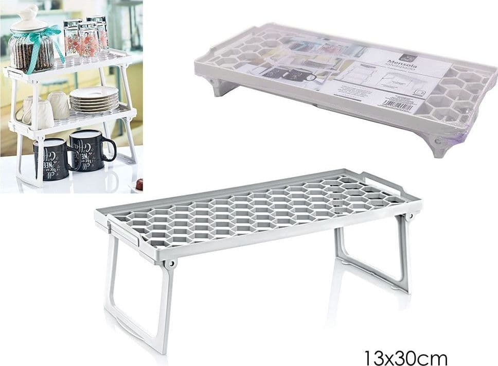 MENSOLA SALVASPAZIO PIEGHEVOLE IMPILABILE BIANCA 13X30CM BASE TRAFORATA PIEDI CHIUDIBILI in Staffe e supporti per mensole Trade Shop italia - Napoli, commercioVirtuoso.it