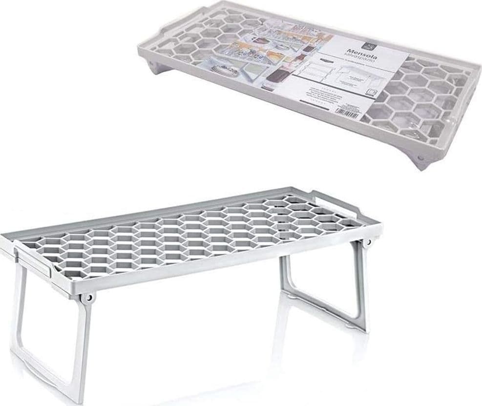 MENSOLA SALVASPAZIO PIEGHEVOLE IMPILABILE BIANCA 13X30CM BASE TRAFORATA PIEDI CHIUDIBILI in Staffe e supporti per mensole Trade Shop italia - Napoli, commercioVirtuoso.it