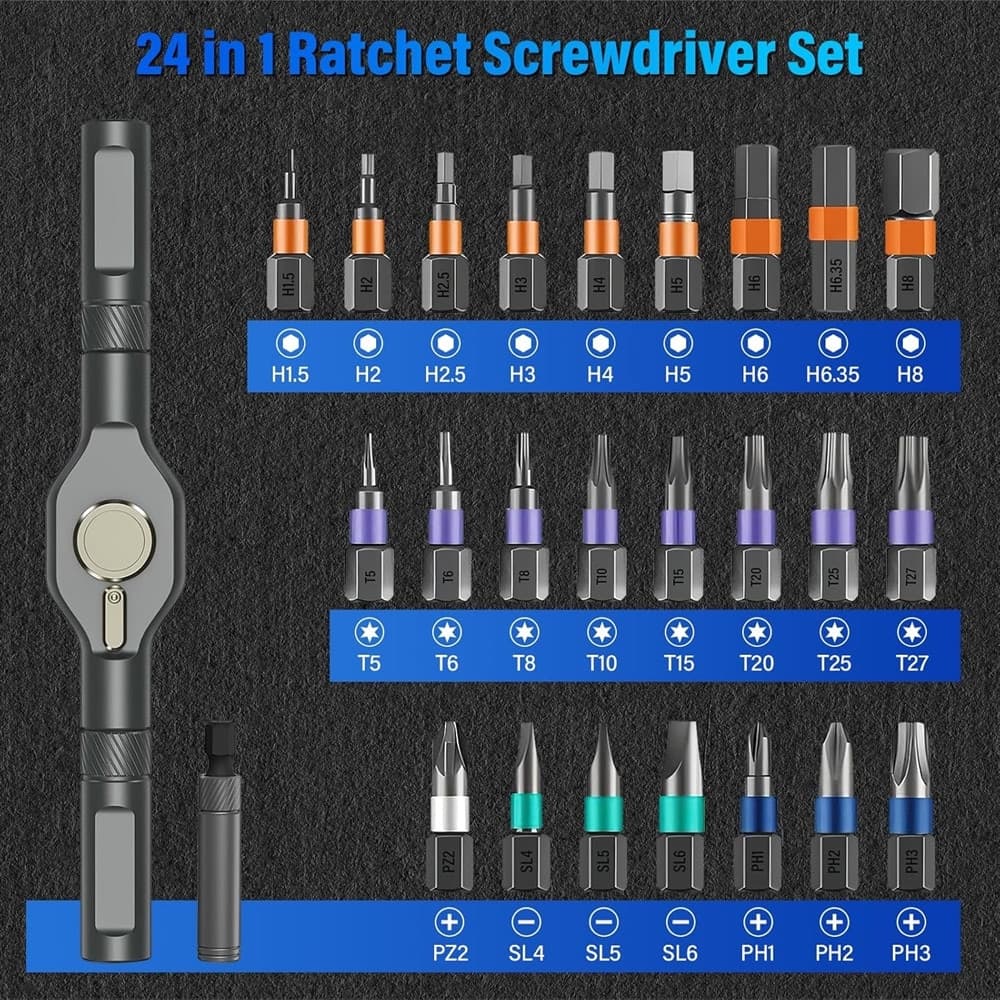 KIT CACCIAVITI A CRICCHETTO 24IN1 DI PRECISIONE CON 24 PUNTE MANICO RIMOVIBILE RIPARAZIONI in Set cacciaviti Trade Shop italia - Napoli, commercioVirtuoso.it
