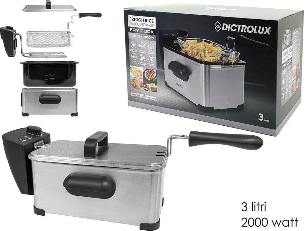 FRIGGITRICE ELETTRICA PROFESSIONALE IN ACCIAIO INOX CESTO 3LT 2000W CON MANIGLIA COPERCHIO in Friggitrici Trade Shop italia - Napoli, commercioVirtuoso.it