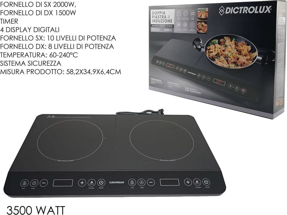 DOPPIA PIASTRA PIANO COTTURA AD INDUZIONE FORNELLO ELETTRICO 3500W CUCINA NERO MODERNO in Fornellini elettrici Trade Shop italia - Napoli, commercioVirtuoso.it