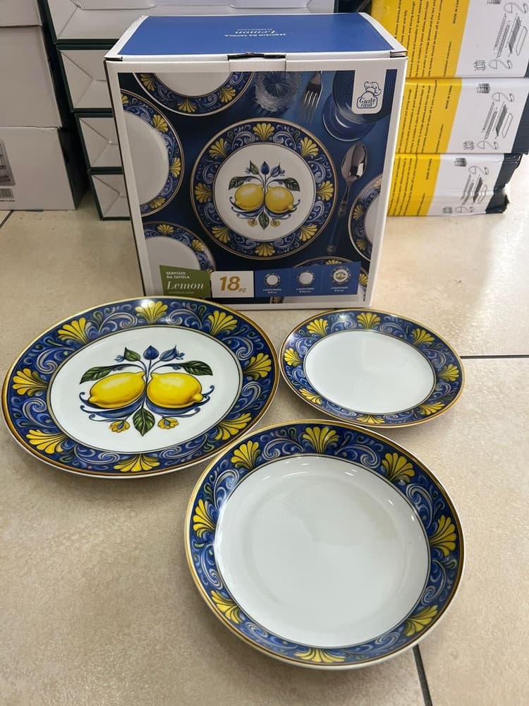 SET SERVIZIO DI PIATTI IN PORCELLANA 18 PZ DECORAZIONE A LIMONI CON MAIOLICA DA TAVOLA in Servizi di piatti Trade Shop italia - Napoli, commercioVirtuoso.it
