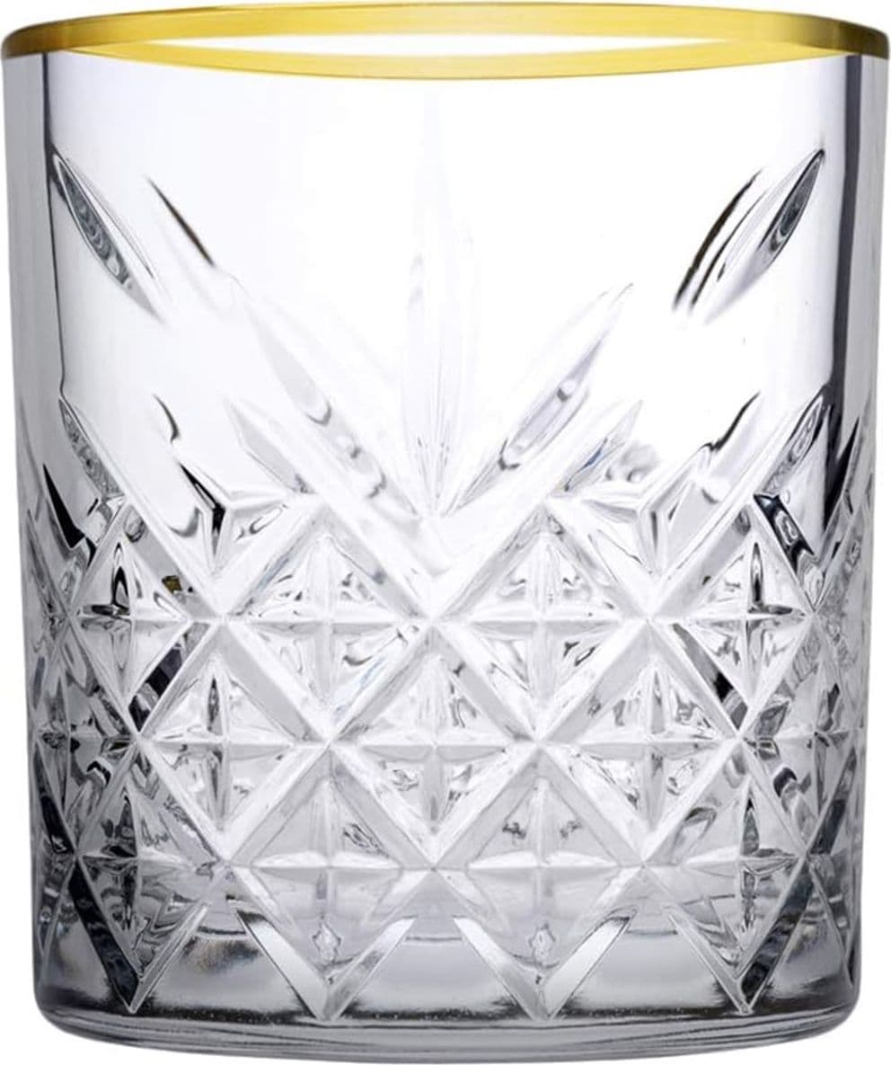 SET 4PZ BICCHIERE IN VETRO DESIGN ELEGANTE CON BORDINO DORATO 34,5CL PER WHISKY COCKTAIL in Calici da vino Trade Shop italia - Napoli, commercioVirtuoso.it