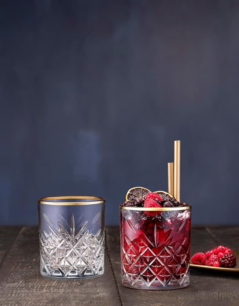 SET 4PZ BICCHIERE IN VETRO DESIGN ELEGANTE CON BORDINO DORATO 34,5CL PER WHISKY COCKTAIL in Calici da vino Trade Shop italia - Napoli, commercioVirtuoso.it