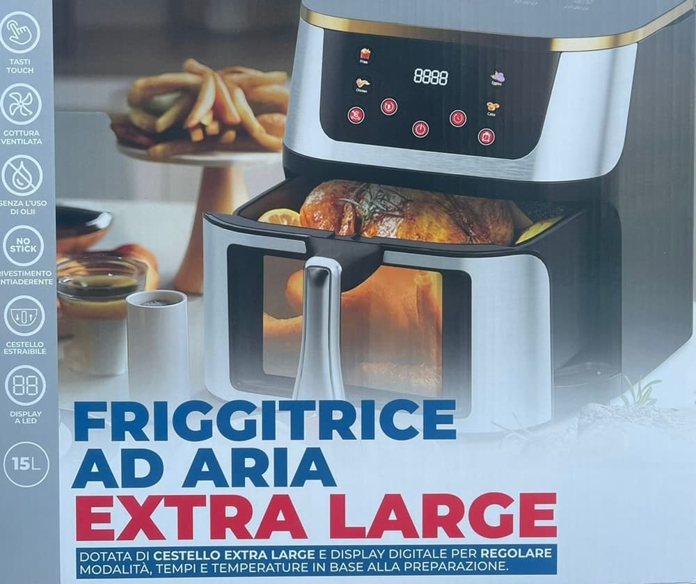 FRIGGITRICE AD ARIA 15LT TOUCH LED 8 PROGRAMMI FINESTRA VISIBILE SENZA OLIO + 50PZ CARTA in Friggitrici Trade Shop italia - Napoli, commercioVirtuoso.it