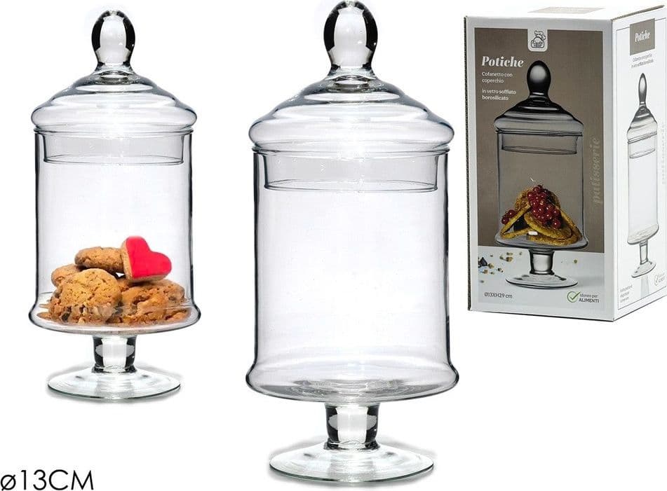 POTICHE IN VETRO COFANETTO CON COPERCHIO Ø13CM PER DOLCI BISCOTTI OGGETTO DECORATIVO in Biscottiere Trade Shop italia - Napoli, commercioVirtuoso.it