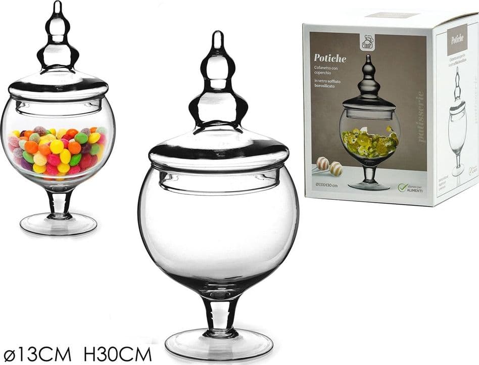 POTICHE IN VETRO COFANETTO CON COPERCHIO Ø13XH30CM PER DOLCI CARAMELLE OGGETTO DECORATIVO in Barattoli e contenitori Trade Shop italia - Napoli, commercioVirtuoso.it