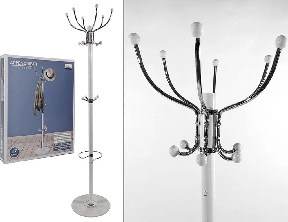ATTACCAPANNI APPENDIABITI DA TERRA CON 17 GANCI IN METALLO CROMO BIANCO BASE IN MARMO 175CM in Appendiabiti Trade Shop italia - Napoli, commercioVirtuoso.it