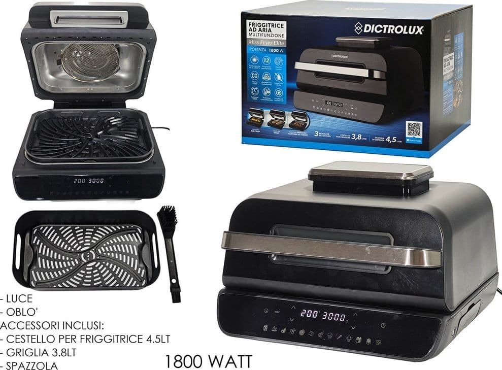 FRIGGITRICE AD ARIA MULTIFUNZIONE CON GRILL 3.8LT 1800W CESTELLO 4.5LT CON LUCE OBLÒ in Friggitrici Trade Shop italia - Napoli, commercioVirtuoso.it