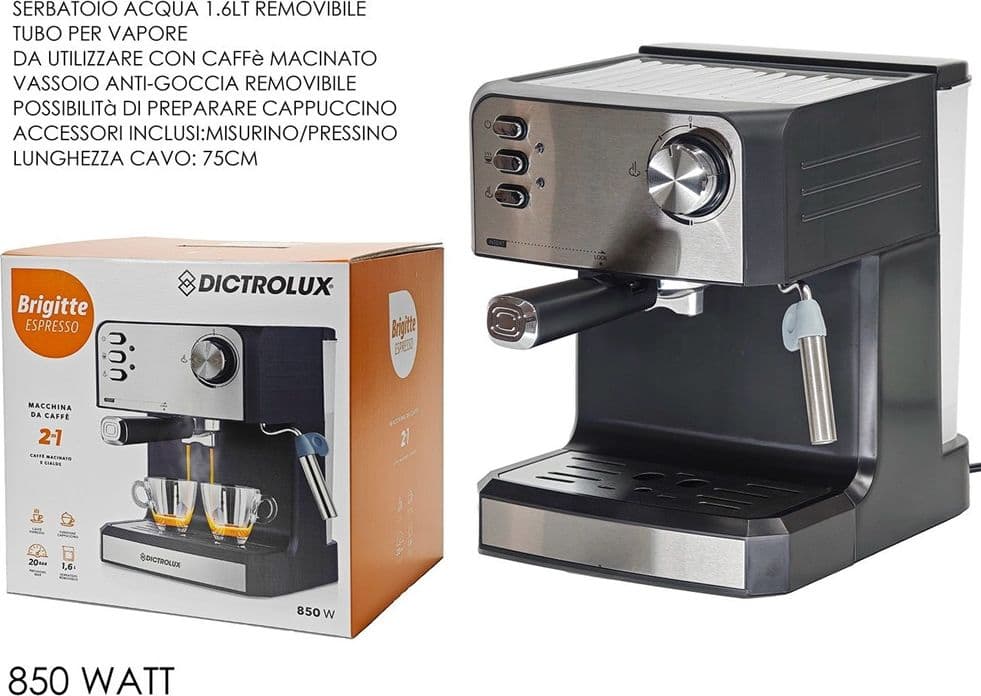 MACCHINA DA CAFFÈ ESPRESSO MACINATO O CIALDE 2IN1 850W CON LANCIA VAPORE PER CAPPUCCINI in Macchine da caffè manuali Trade Shop italia - Napoli, commercioVirtuoso.it