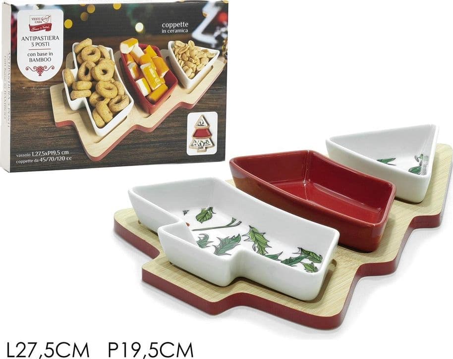 ANTIPASTIERA A 3 SCOMPARTI IN BIANCO ROSSO AGRIFOGLIO ALBERO DI NATALE DECORAZIONE TAVOLA in Piatti da portata Trade Shop italia - Napoli, commercioVirtuoso.it