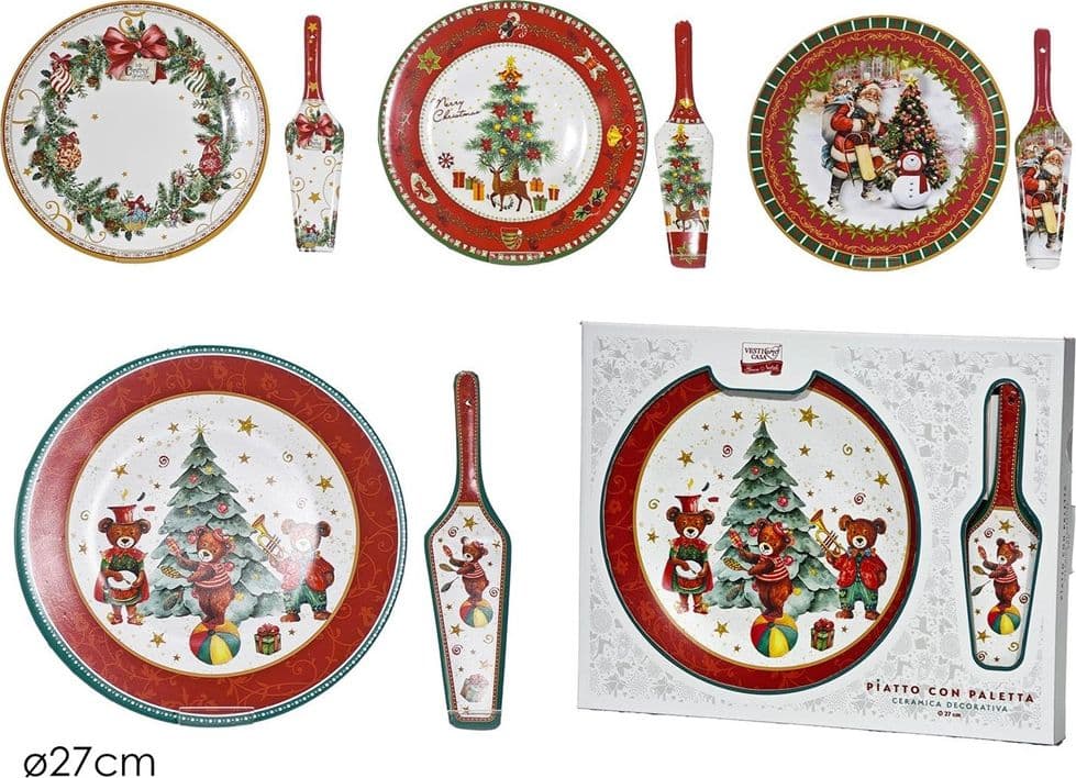 SET PIATTO ROTONDO + PALETTA COORDINATA DI NATALE IN CERAMICA DECORATIVA Ø27CM 4 MODELLI in Ciotoline da Snack Trade Shop italia - Napoli, commercioVirtuoso.it