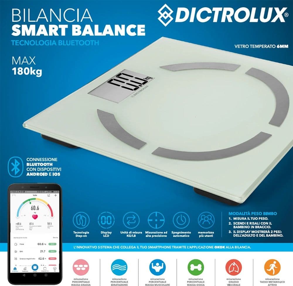 BILANCIA PESAPERSONE INTELLIGENTE DIGITALE CONNESSIONE BLUETOOTH ANDROID IOS APP MAX 180KG in Bilance pesapersona digitali Trade Shop italia - Napoli, commercioVirtuoso.it
