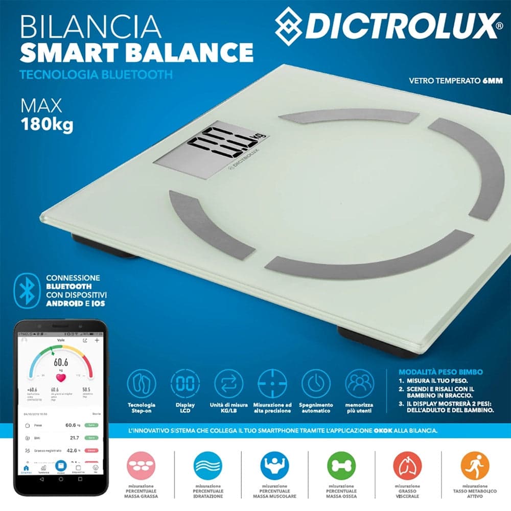 BILANCIA PESAPERSONE INTELLIGENTE DIGITALE CONNESSIONE BLUETOOTH ANDROID IOS APP MAX 180KG in Bilance pesapersona digitali Trade Shop italia - Napoli, commercioVirtuoso.it