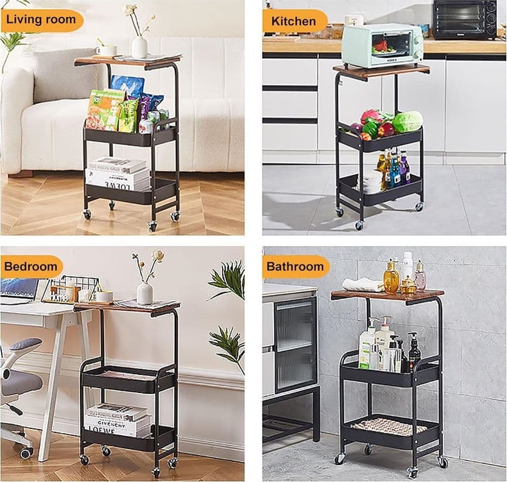CARRELLO PORTAOGGETTI A 3 LIVELLI SCAFFALE MOBILE ORGANIZZATORE SCORREVOLE PIANO IN LEGNO in prodotto Trade Shop italia - Napoli, commercioVirtuoso.it