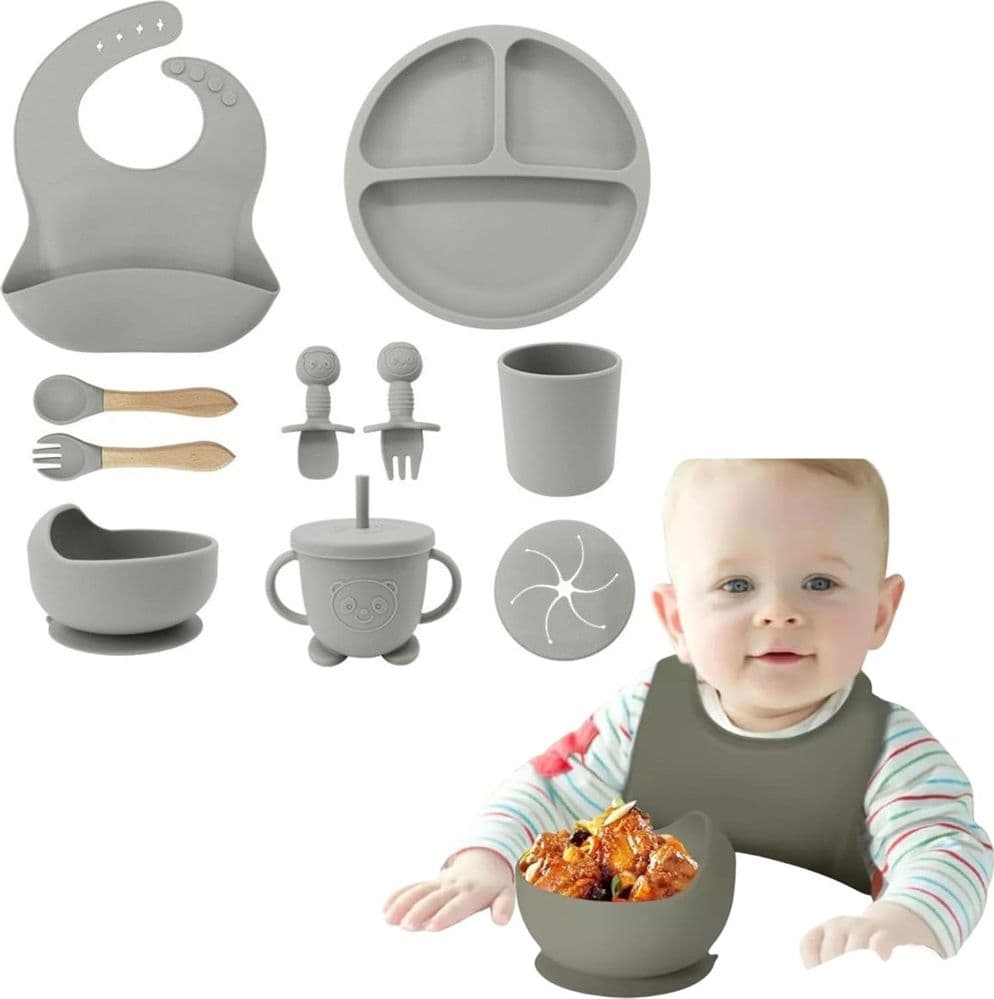 SET 10PZ PAPPA SVEZZAMENTO BAMBINI SILICONE PIATTO CIOTOLA CUCCHIAIO FORCHETTA BAVAGLINI in Set di stoviglie Trade Shop italia - Napoli, commercioVirtuoso.it
