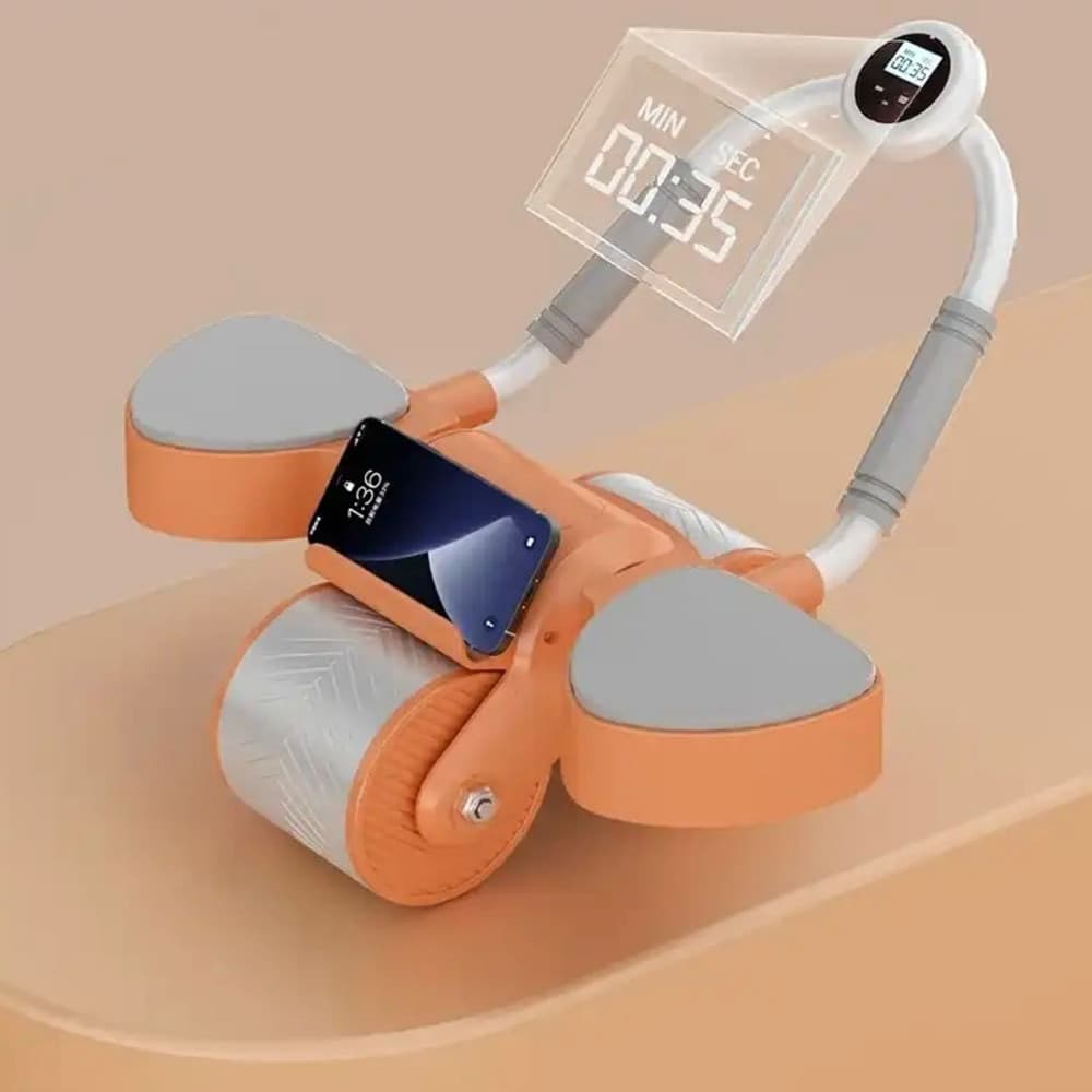 RUOTA PER ADDOMINALE CON RULLO PER ESERCIZI CON SUPPORTO GOMITI TIMER PORTACELLULARE