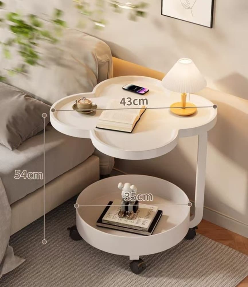 TAVOLINO MULTIFUNZIONALE A 2 LIVELLI CON RUOTE BORDO RIALZATO DESIGN MODERNO MINIMALISTA - 8